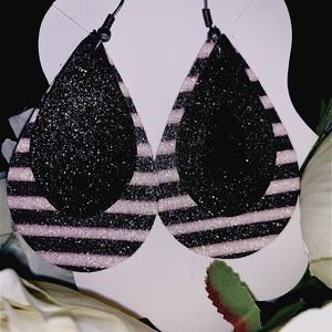 Black and white stripe 2 layer sparkle earrings.